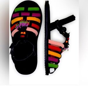 FARM RIO Beaded Rainbow Tube Strap Sandals size 8 NIB